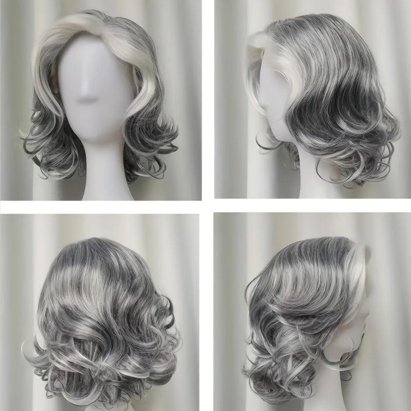 30 48 Cm Silvery Body Wave Hair Wigs Side Part Short Curly Hair Wigs For Women