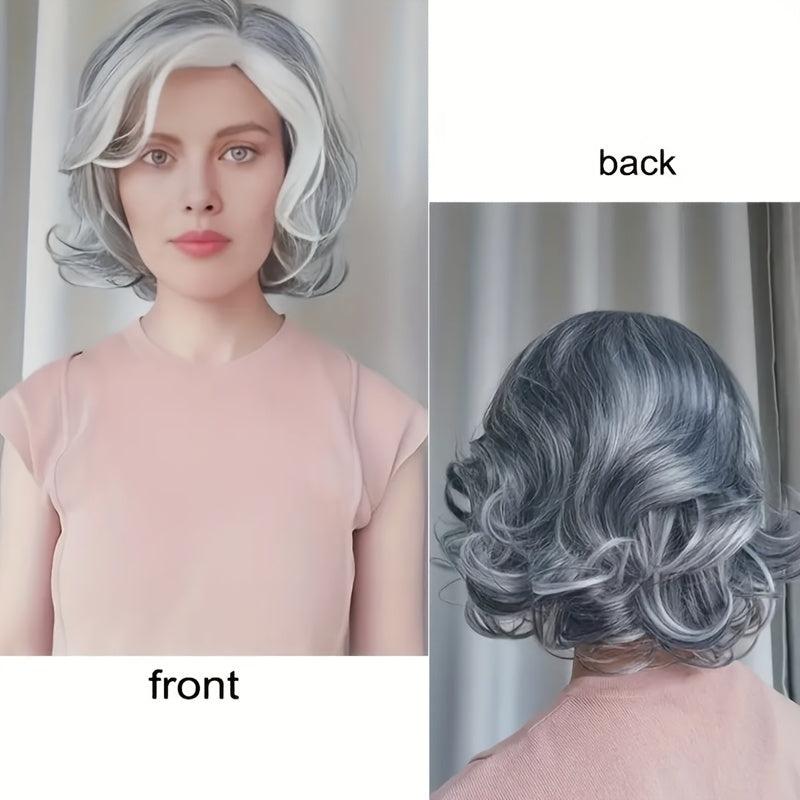 30 48 Cm Silvery Body Wave Hair Wigs Side Part Short Curly Hair Wigs For Women