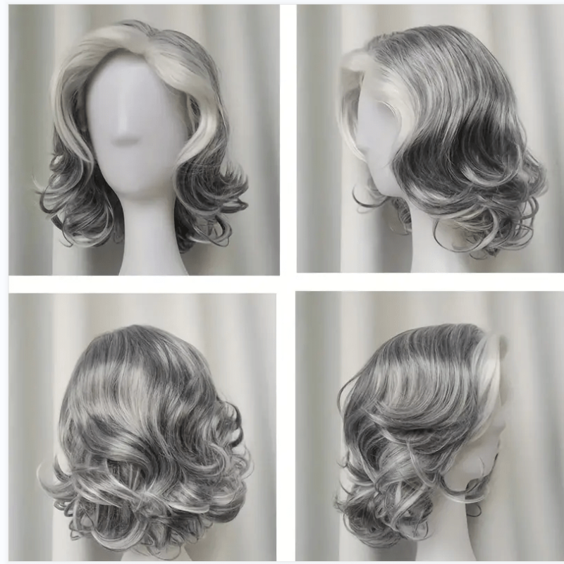 30 48 Cm Silvery Body Wave Hair Wigs Side Part Short Curly Hair Wigs For Women
