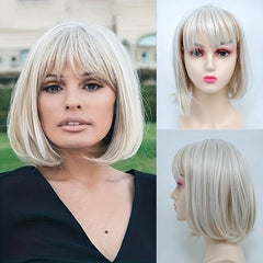 Heat Resistant Bob Cut Wig with Bangs for Daily Wear