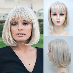 Heat Resistant Bob Cut Wig with Bangs for Daily Wear