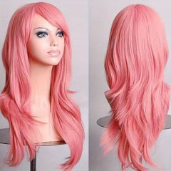 Colorful Long Curly Synthetic Wig With Bangs Heat Resistant