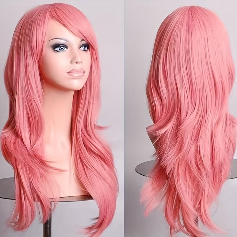Colorful Long Curly Synthetic Wig With Bangs Heat Resistant