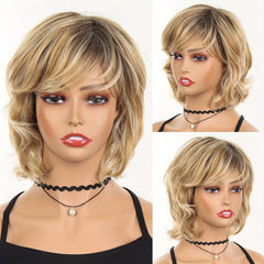 Fluffy Curly Blonde Wig with Bangs Natural Looking Synthetic Wig