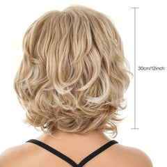Fluffy Curly Blonde Wig with Bangs Natural Looking Synthetic Wig