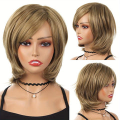 Fluffy Curly Blonde Wig with Bangs Natural Looking Synthetic Wig