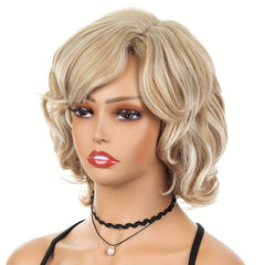 Fluffy Curly Blonde Wig with Bangs Natural Looking Synthetic Wig