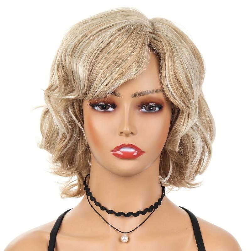Fluffy Curly Blonde Wig with Bangs Natural Looking Synthetic Wig