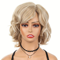 Fluffy Curly Blonde Wig with Bangs Natural Looking Synthetic Wig