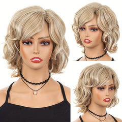 Fluffy Curly Blonde Wig with Bangs Natural Looking Synthetic Wig
