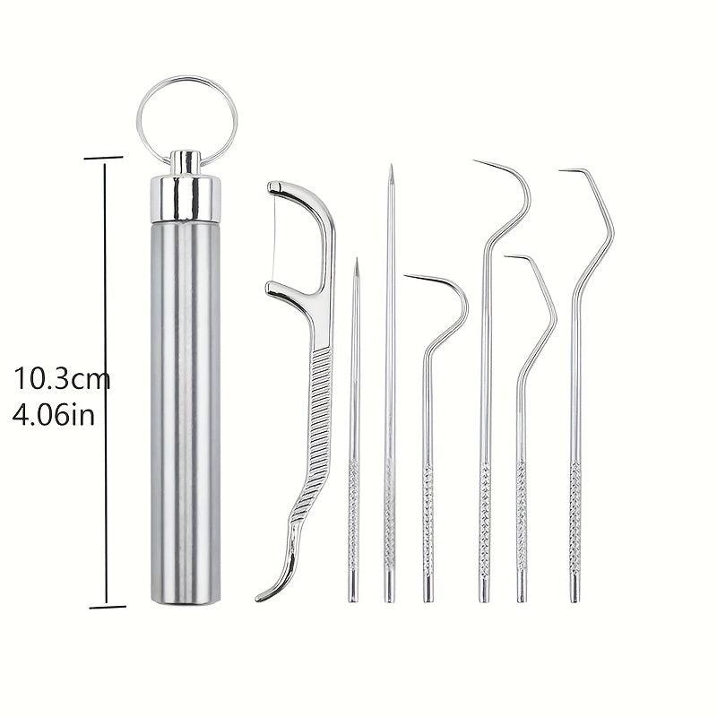 Stainless Steel Toothpicks Set with Keychain Holder