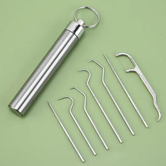 Stainless Steel Toothpicks Set with Keychain Holder
