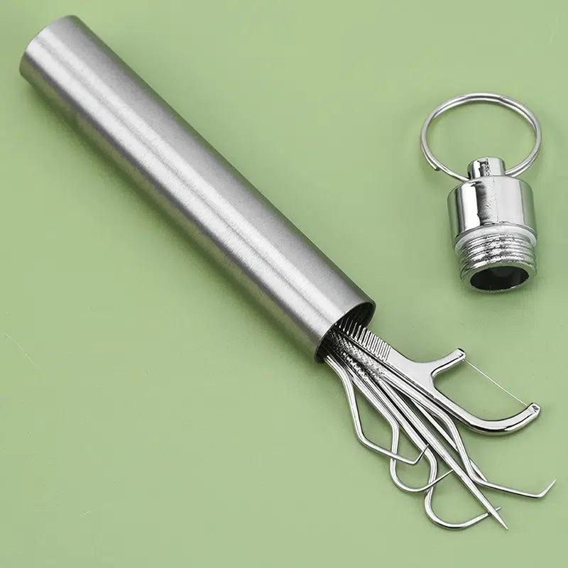 Stainless Steel Toothpicks Set with Keychain Holder