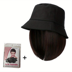 Bucket Hat Wig Women's Short Bob Hair Extension Fisherman Cap Wigs