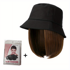 Bucket Hat Wig Women's Short Bob Hair Extension Fisherman Cap Wigs