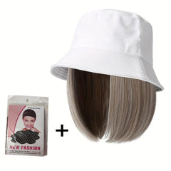 Bucket Hat Wig Women's Short Bob Hair Extension Fisherman Cap Wigs