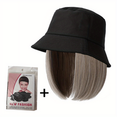 Bucket Hat Wig Women's Short Bob Hair Extension Fisherman Cap Wigs