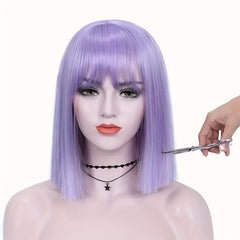 Stylish Straight Bob Wig With Bangs Synthetic Purple Wig For Women