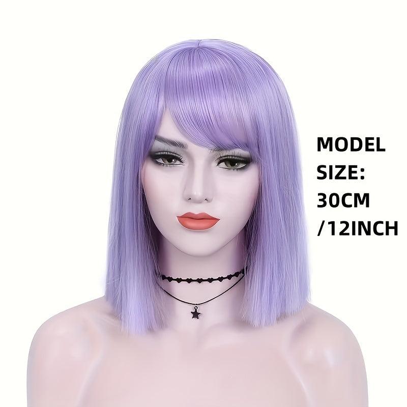 Stylish Straight Bob Wig With Bangs Synthetic Purple Wig For Women