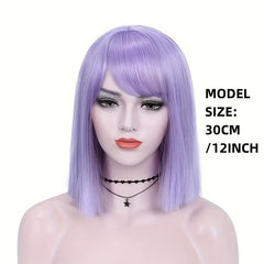 Stylish Straight Bob Wig With Bangs Synthetic Purple Wig For Women