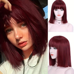 Stylish Straight Bob Wig With Bangs Synthetic Purple Wig For Women
