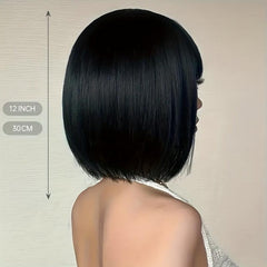 Short Bob Wig With Bangs Synthetic Fiber Rose Net Wigs