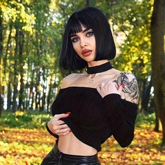Short Bob Wig With Bangs Synthetic Fiber Rose Net Wigs