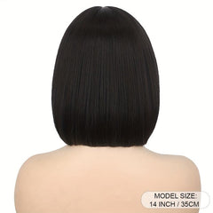 35 56 Cm Short Straight Bob Cut Wig With Bangs Synthetic Fiber Natural Look
