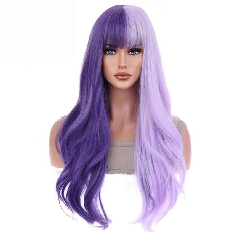 Colorful Long Curly Wig With Bangs Synthetic Wig Heat Resistant
