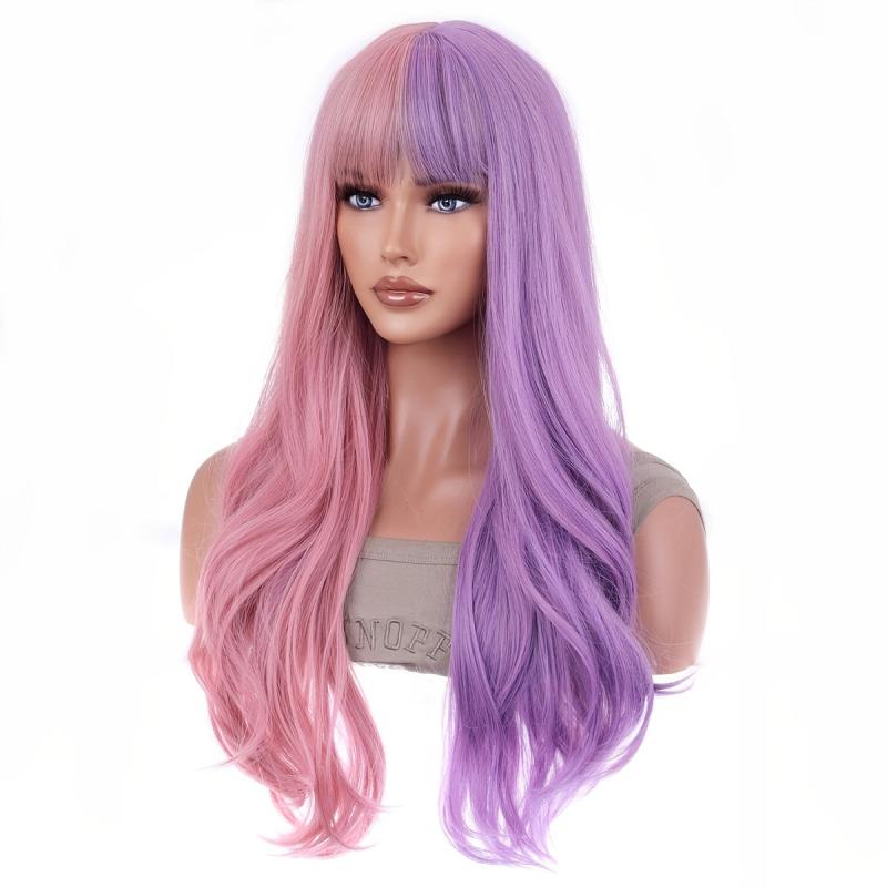 Colorful Long Curly Wig With Bangs Synthetic Wig Heat Resistant