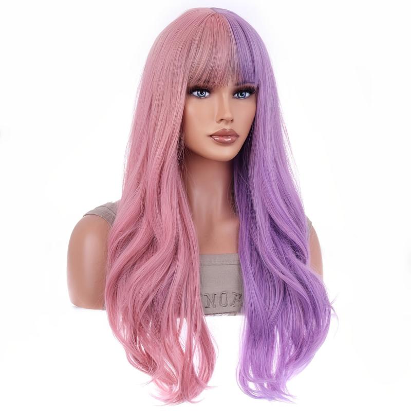 Colorful Long Curly Wig With Bangs Synthetic Wig Heat Resistant