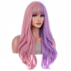 Colorful Long Curly Wig With Bangs Synthetic Wig Heat Resistant