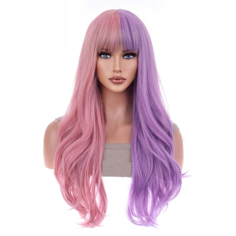 Colorful Long Curly Wig With Bangs Synthetic Wig Heat Resistant