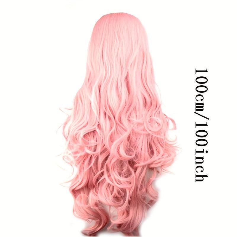 Pink Wavy Synthetic Wig With Bangs Cosplay Wigs For Women Halloween Party