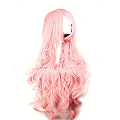Pink Wavy Synthetic Wig With Bangs Cosplay Wigs For Women Halloween Party