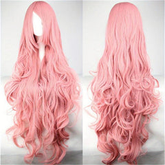 Pink Wavy Synthetic Wig With Bangs Cosplay Wigs For Women Halloween Party