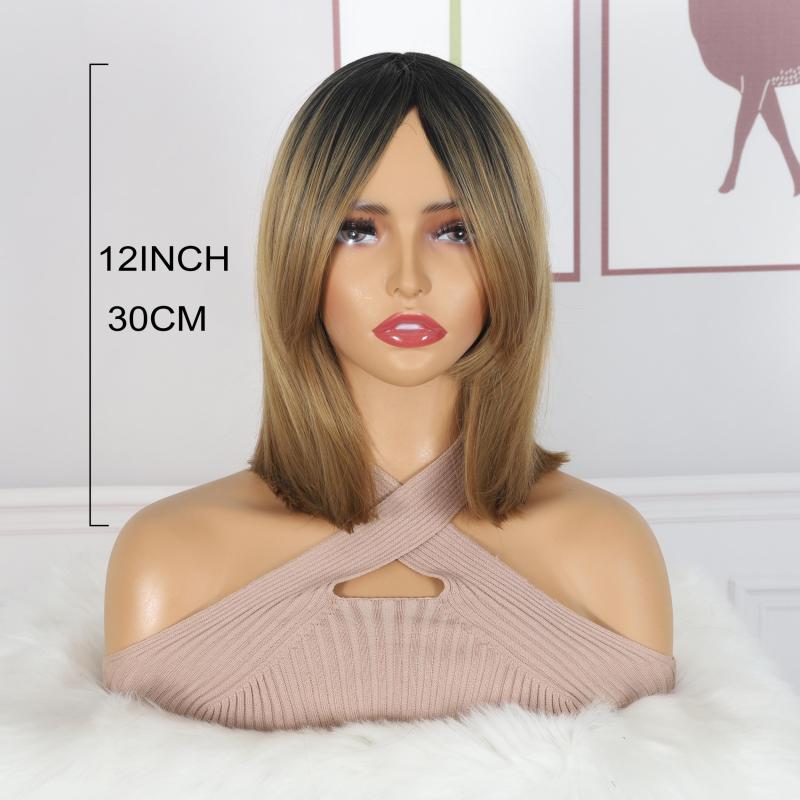 Ombre Bob Short Wig Straight Layered Hair Wig for Women Synthetic Fiber Hair Wig