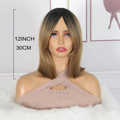 Ombre Bob Short Wig Straight Layered Hair Wig for Women Synthetic Fiber Hair Wig