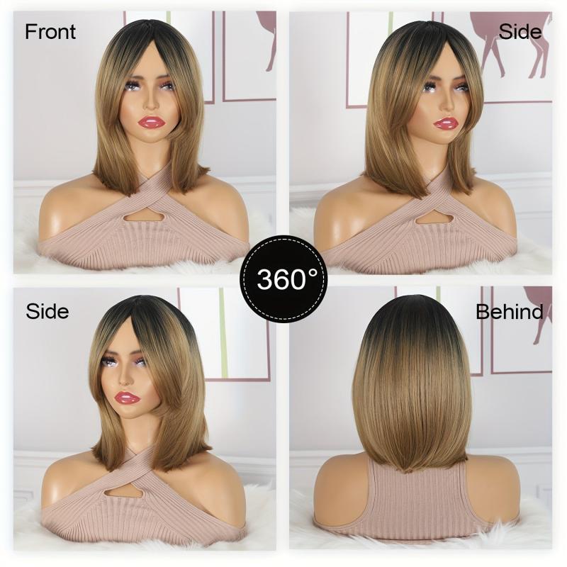 Ombre Bob Short Wig Straight Layered Hair Wig for Women Synthetic Fiber Hair Wig