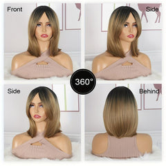 Ombre Bob Short Wig Straight Layered Hair Wig for Women Synthetic Fiber Hair Wig