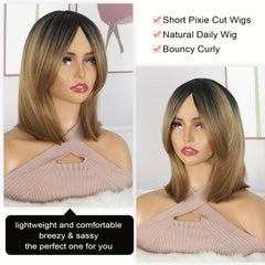 Ombre Bob Short Wig Straight Layered Hair Wig for Women Synthetic Fiber Hair Wig