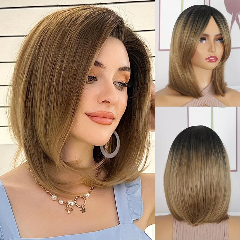 Ombre Bob Short Wig Straight Layered Hair Wig for Women Synthetic Fiber Hair Wig