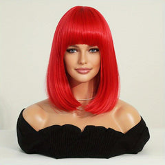 Short Pale Pink Bob Wig with Bangs for Women
