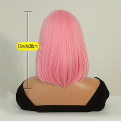 Short Pale Pink Bob Wig with Bangs for Women