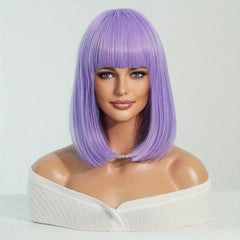 Short Pale Pink Bob Wig with Bangs for Women