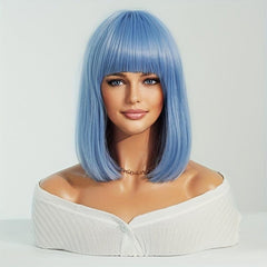 Short Pale Pink Bob Wig with Bangs for Women