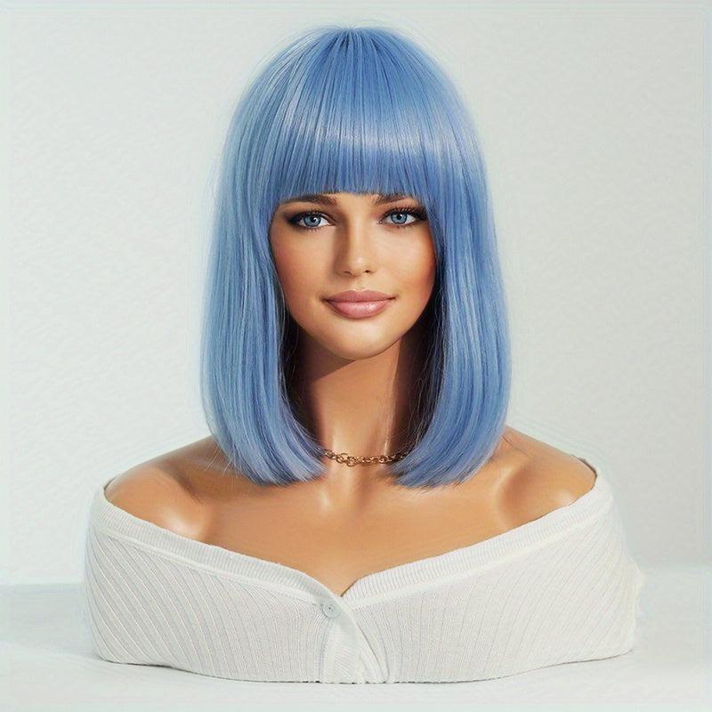 Short Pale Pink Bob Wig with Bangs for Women