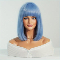 Short Pale Pink Bob Wig with Bangs for Women