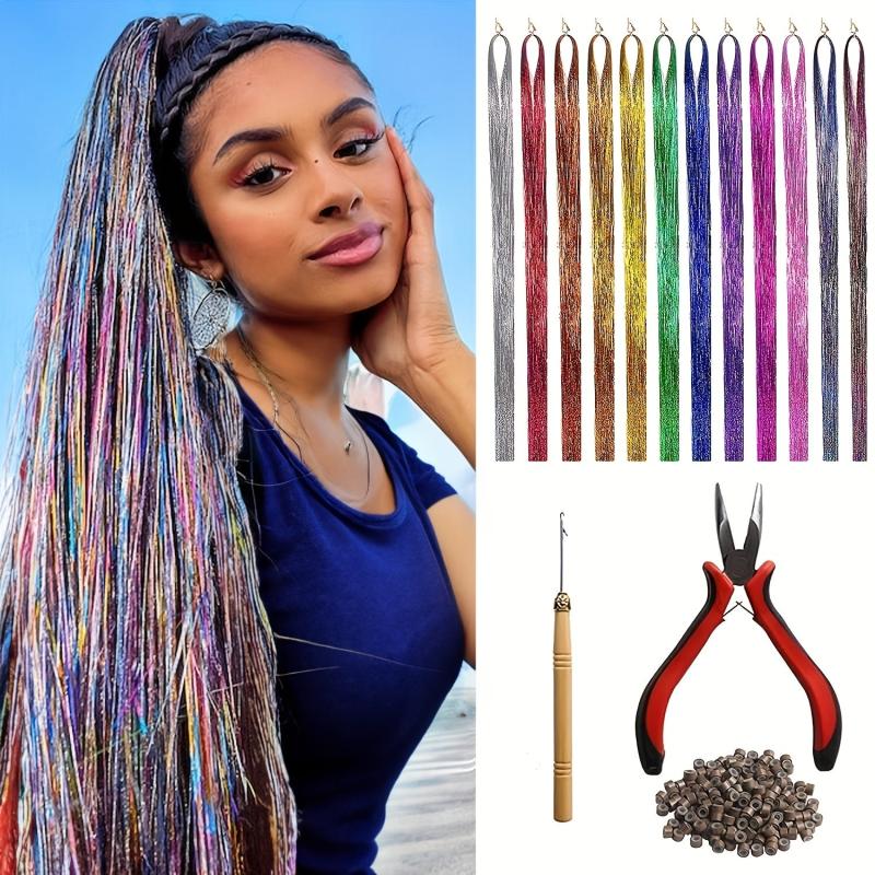 Colorful Tinsel Hair Extensions Glitter Hair Extensions Kit