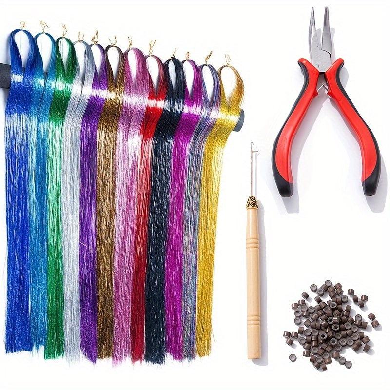 Colorful Tinsel Hair Extensions Glitter Hair Extensions Kit